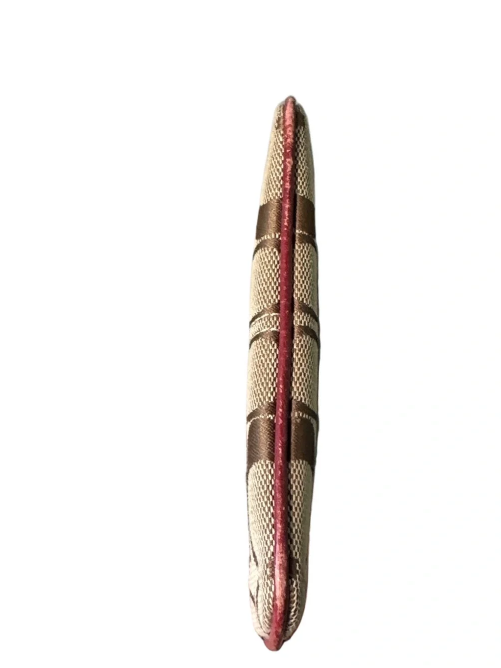 Coach Brown Signature Canvas Wristlet with Burgundy Accents in Box